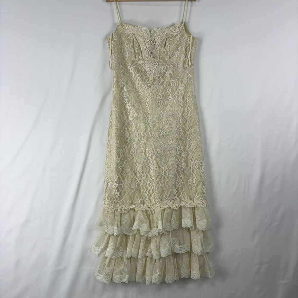 Loralie Original RARE 1970s Ivory Lace Prairie Maxi Dress
